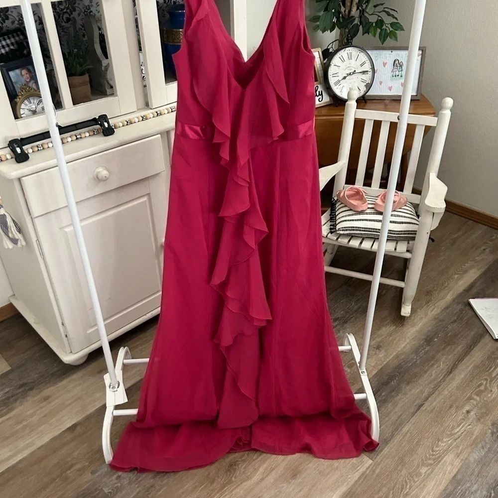 Sleeveless Chiffon Dress with Ruffled Back Detail | David's Bridal 8